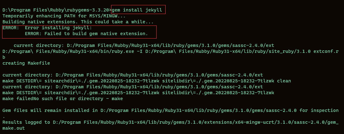 gem install jekyll 安装时出现的错误